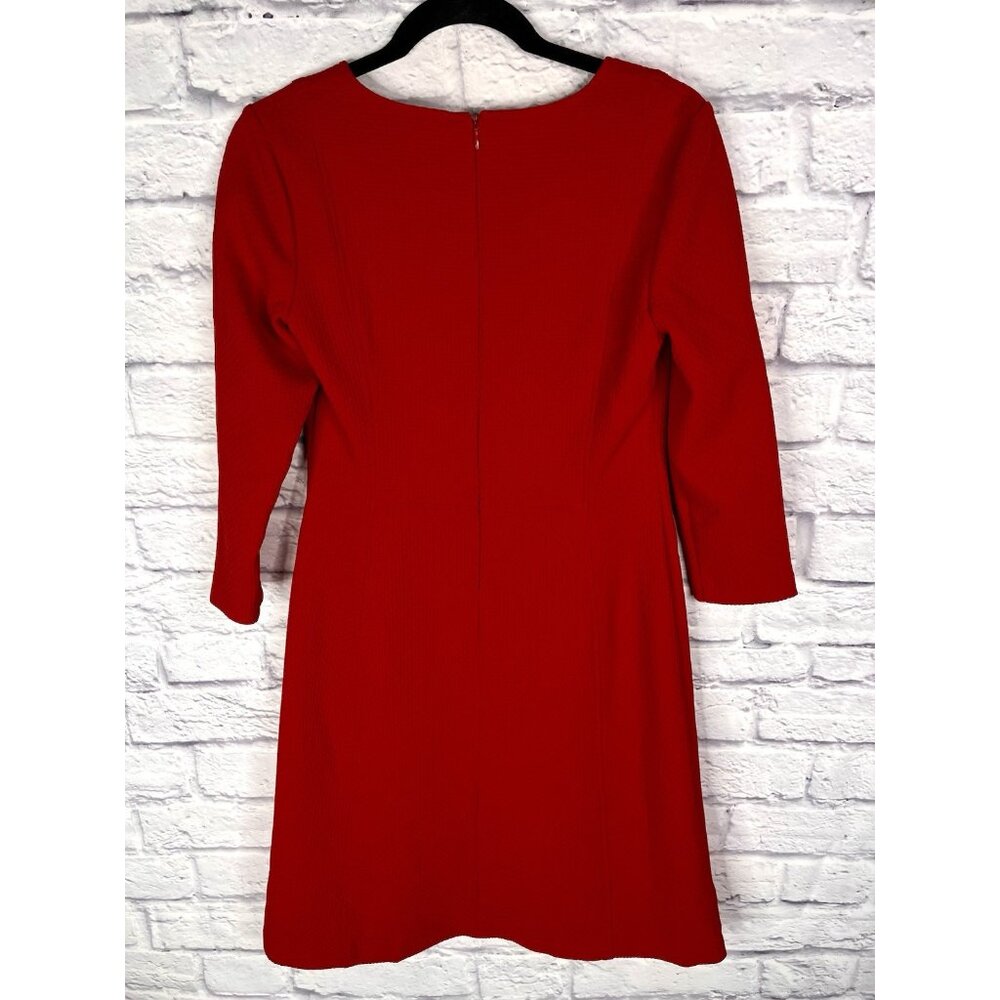 LAUREN RALPH LAUREN Women's Red Waffle Texture V-Neck Fit & Flare Dress Size 4 - Picture 6 of 6